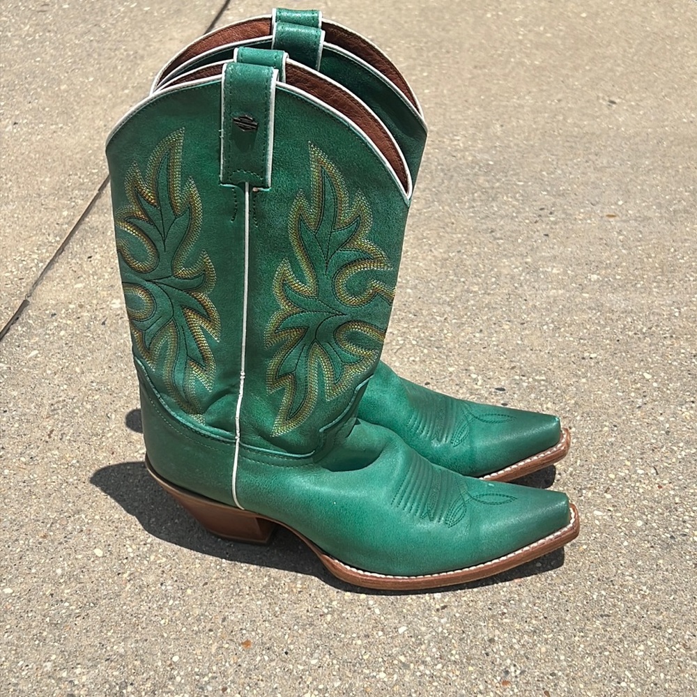 Harley Davidson Loreley Motorcycle Green Cowgirl Boots